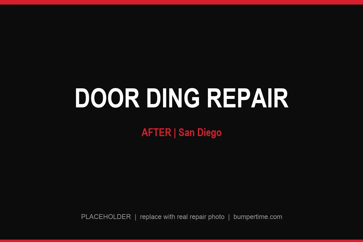 Door Ding Repair in San Diego after repair, Parking lot door ding removed on-site in San Diego in about an hour, factory paint untouched.