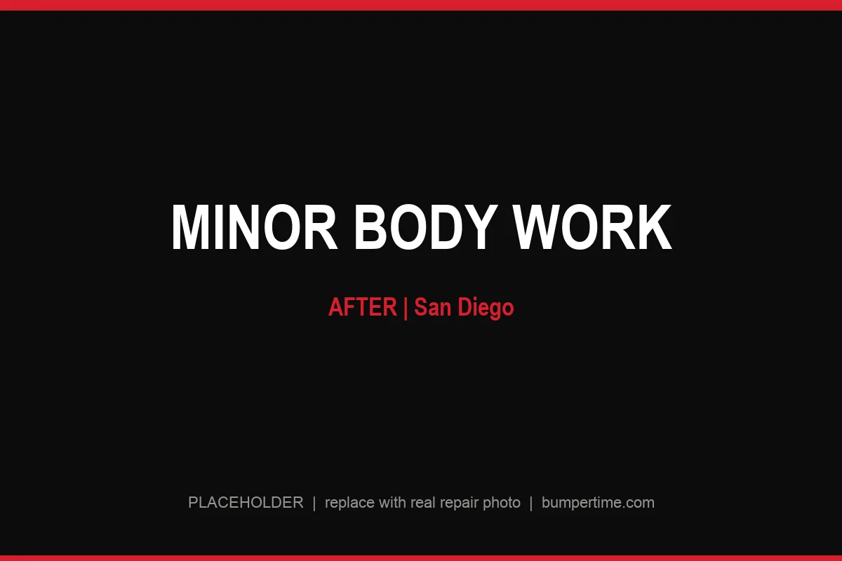 Minor Body Work in San Diego after repair, Dented panel with damaged paint corrected and refinished on-site in San Diego, one visit, no body shop.